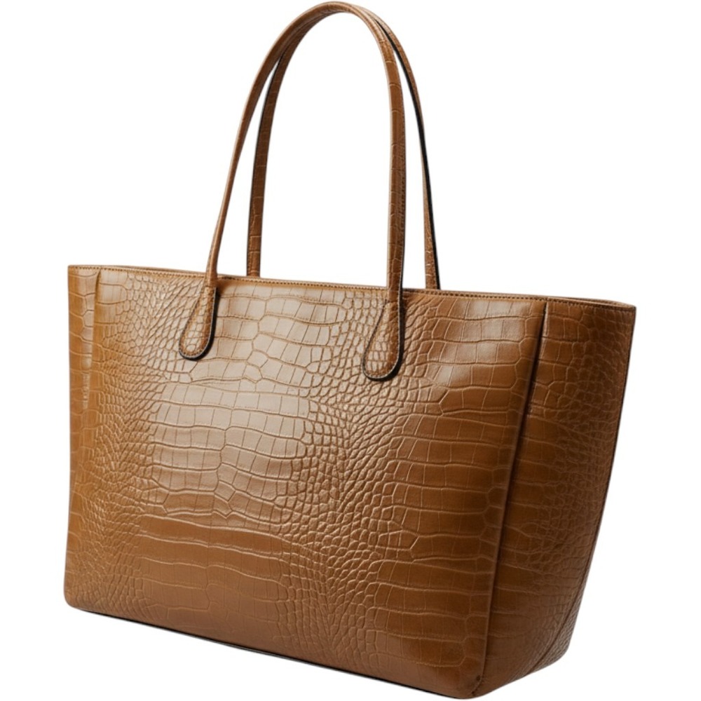 Mia K Collection Cognac Brown Croc Embossed Tote Bag and Wristlet Wallet Set